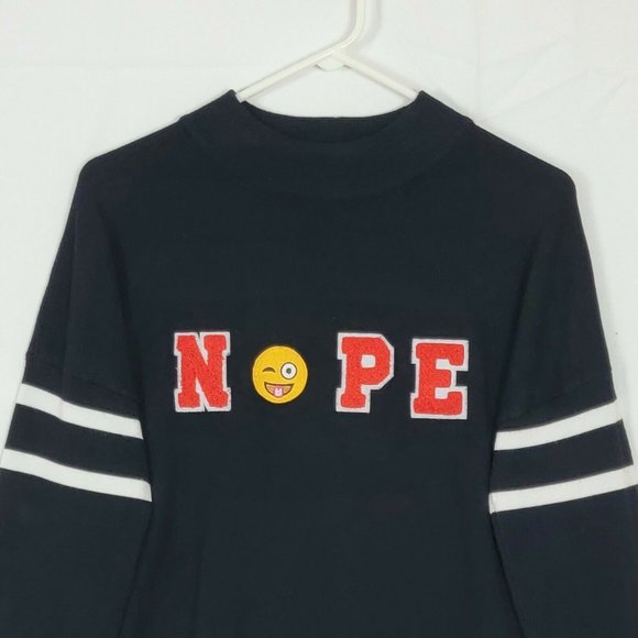 Ultra Flirt Knit Sweater Long Sleeve NOPE Funny Emoji Black - Picture 3 of 11